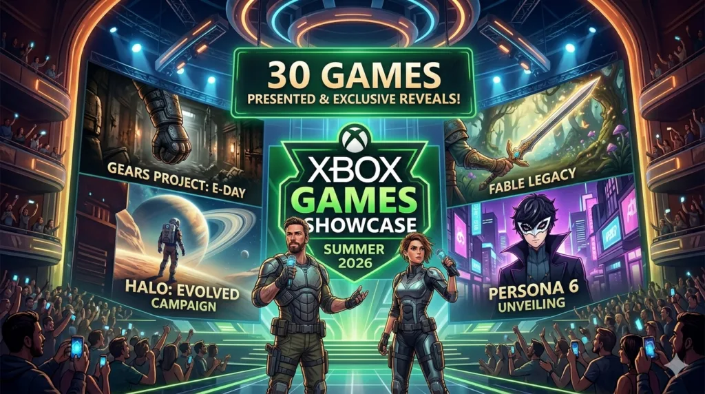 Affiche Xbox Games Showcase Été 2026 : 30 jeux présentés avec révélations exclusives, dont Gears Project: E-Day, Halo: Evolved Campaign, Fable Legacy et Persona 6